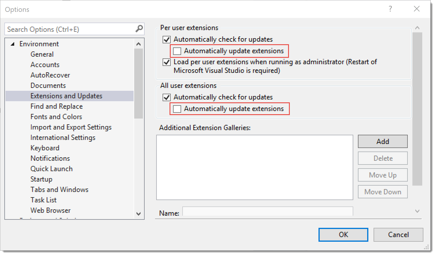 how do i access my visual studio extensions options